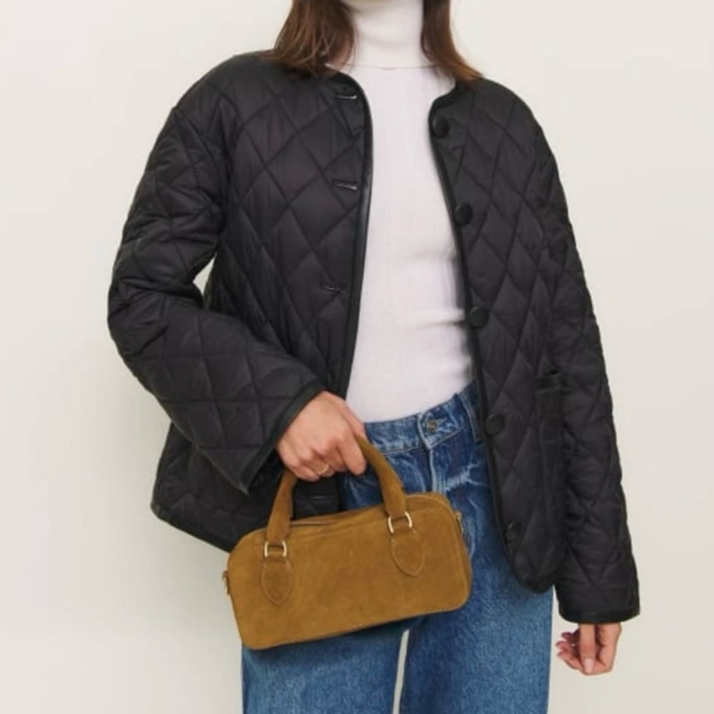 NWT Reformation Black Cassidy Quilted Spring Jacket Small S